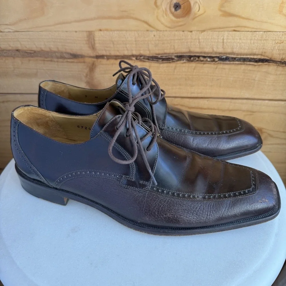 Mezlan Dress Shoes 9M Dark Brown Leather‎ Oxford Apron Square Toe Derby *Scuffs*